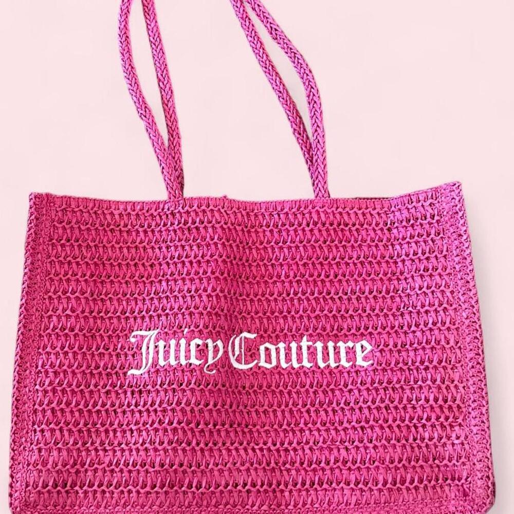 Pink Juicy Couture woven tote bag with braided handles